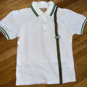 Kids Gucci White Polo Shirt with Green and Red Stripes